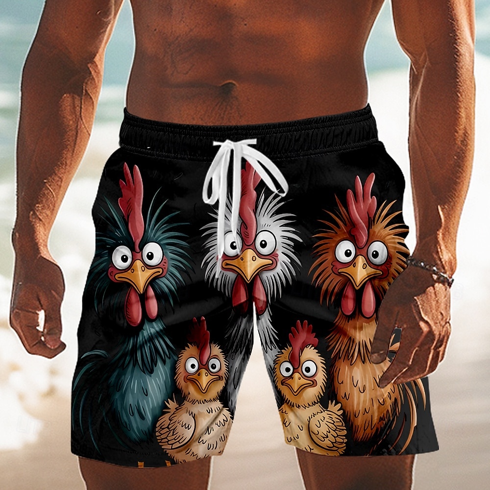 Herr Tecknat Brud Frizzle Chickens Badshorts Boardshorts Medium Midja Hawaiisk Rolig Strandsemester Sidfickor Mesh foder Elastisk dragsko i midjan Designer Kläder 2026 - $20.99 –P6