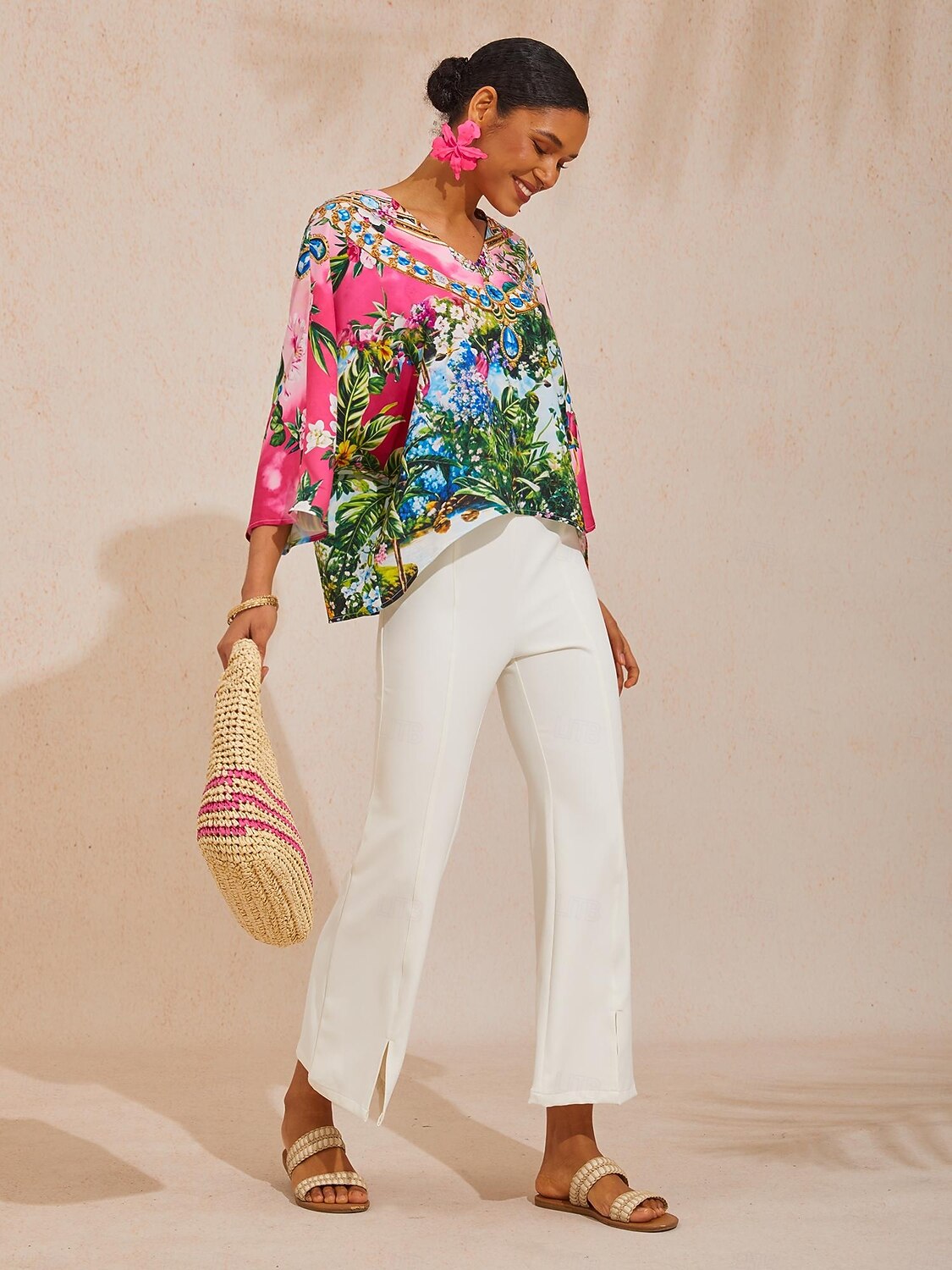 Pink Jungle Party Silky Satin Diamond Top 2026 - $56.99 –P2