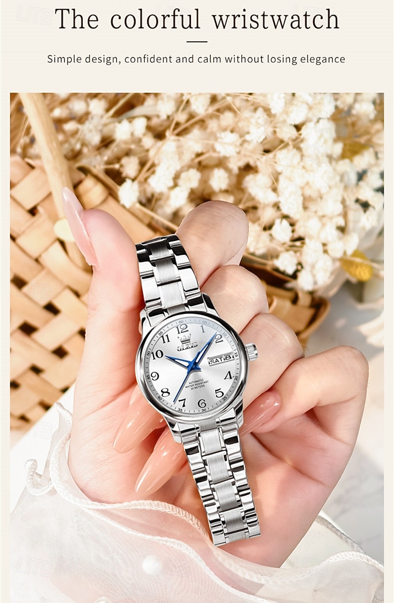 Mother's Day Gift OLEVS Women's Business Watch With Luminous Calendar, Week Display, Fully Automatic Mechanical Movement, Casual And Fashionable Digital Watch, Waterproof, Sporty Women's Wristwatch 2026 - $94.99 –P12