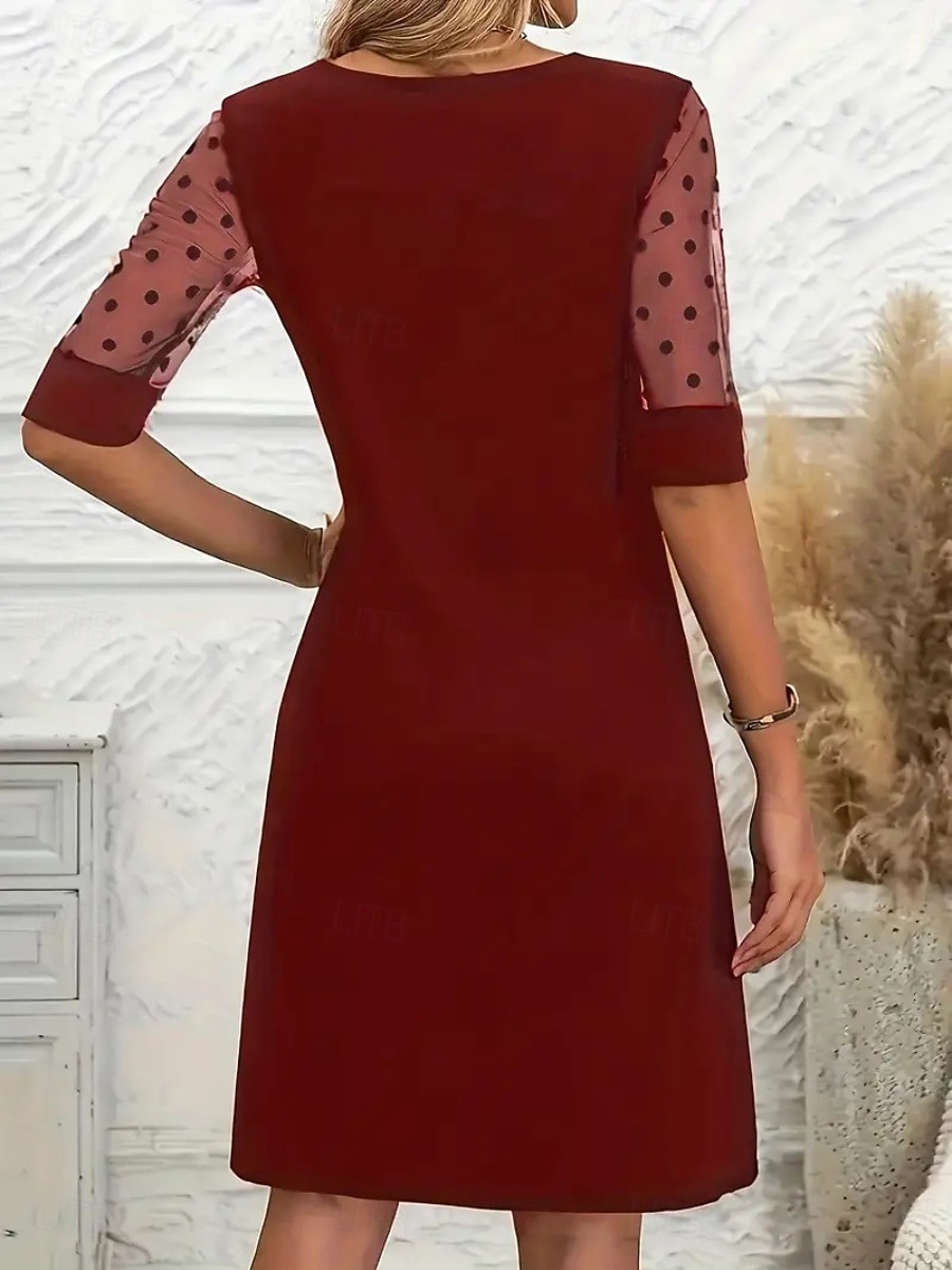 Mujer Mini vestido Vestido de una línea Vestido de verano Casual Diario Ajuste regular Plano Media Manga Cuello Barco Negro Rojo Verano Primavera 2026 - $28.99 –P7