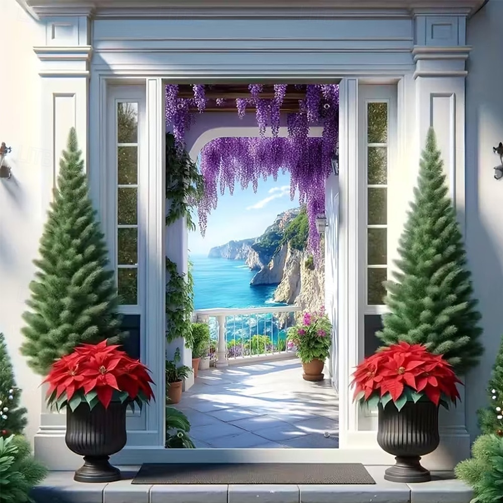 Bannière 3D représentant une vieille ruelle, des escaliers en pierre, une vue de rue méditerranéenne, un rideau de porte réaliste et pittoresque, idéal pour la décoration de votre porte d'entrée. de 2026 ? $17.99 –P14