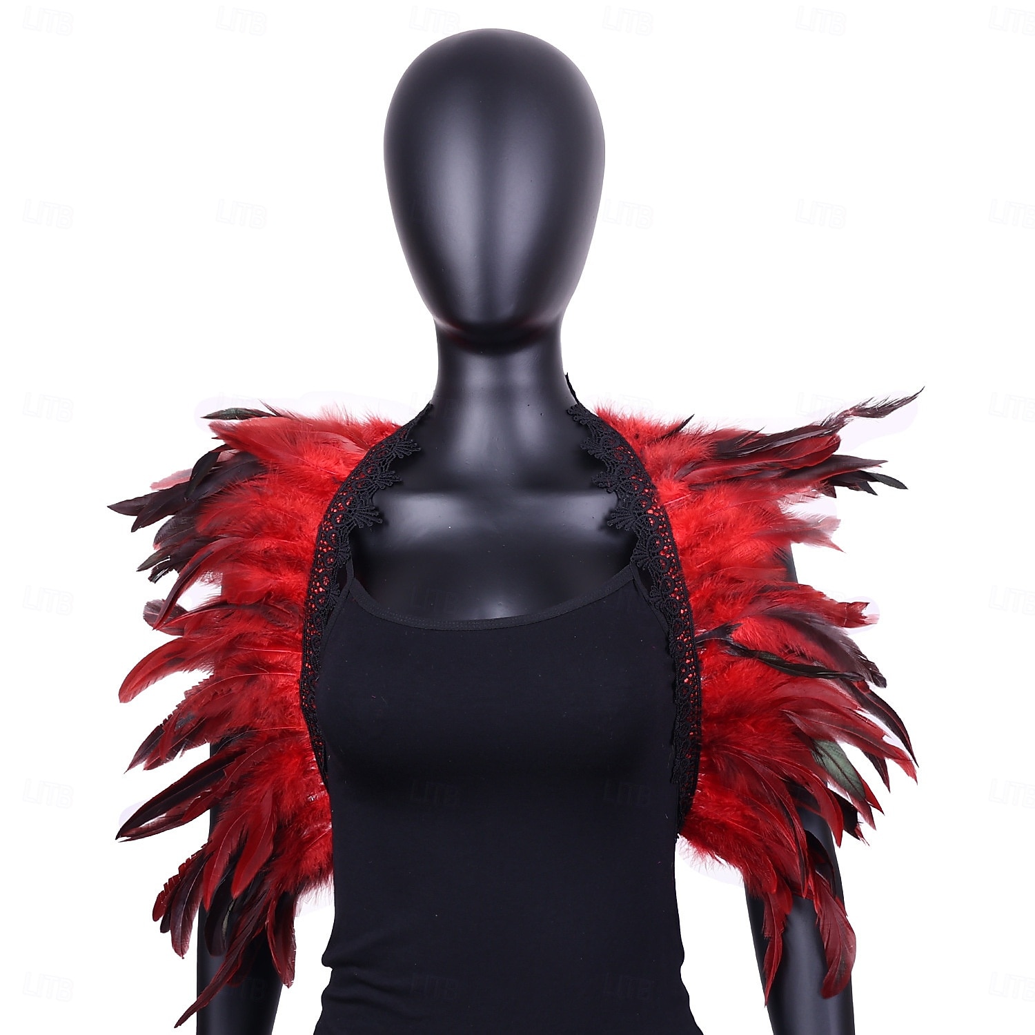 Carnaval 2026 Accessoires de Carnaval de Rio Samba Cape Châle Femme Plumes Rouges et Noires avec Bord en Dentelle Costume de Performance Festival Brésilien de 2026 ? $11.99 –P1