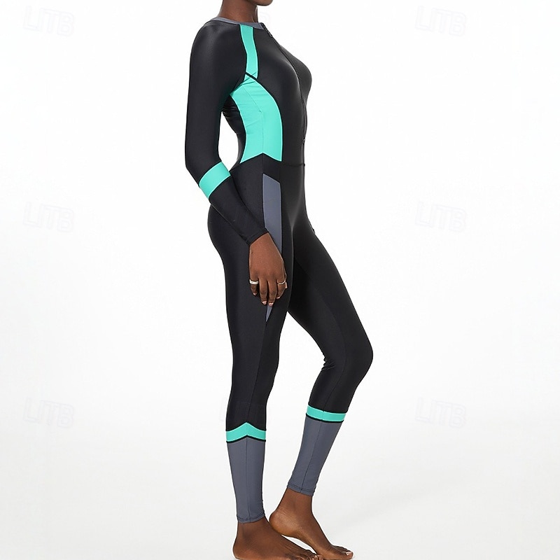 Per donna Rash Guard completo per il corpo One Piece Patchwork Con zip Protezione UV Elastico Manica Lunga Costume da Bagno Costume da bagno Surf Snorkeling Nuoto Primavera del 2026 a $44.99 –P3