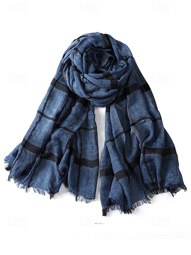 sciarpa a quadri in cotone e lino da uomo – vari colori, leggera e traspirante – perfetta per l'uso quotidiano casual del 2026 a $14.99 –P8