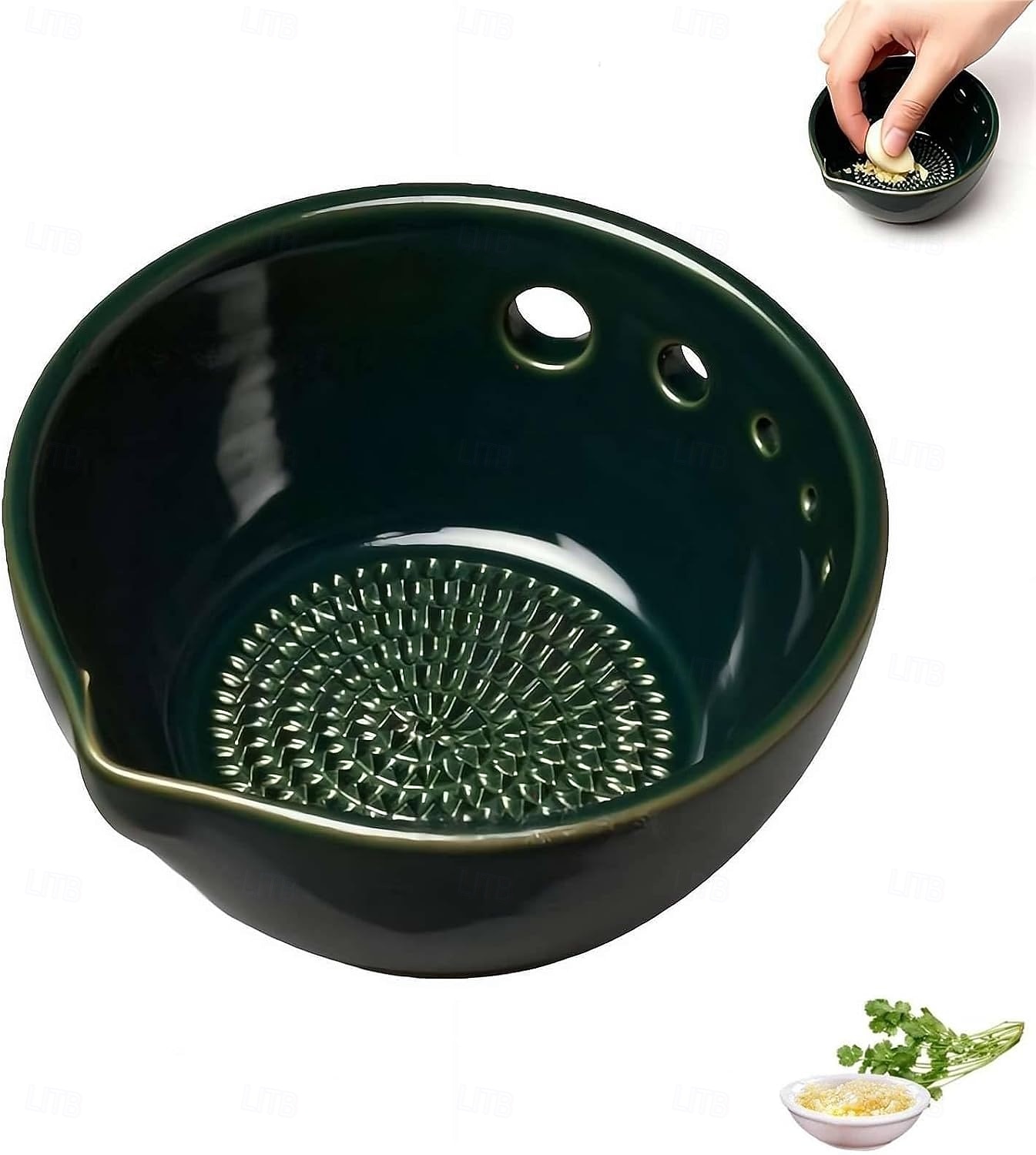 Handmade Garlic Grater Herb Bowl, 2 in 1 Pottery Herb Stripper Bowl with 5 Holes, Multi-Functional Herbs Stripping Bowls with Built-in Garlic Grater for Home Kitchen Preparation 2026 - $13.99 –P12