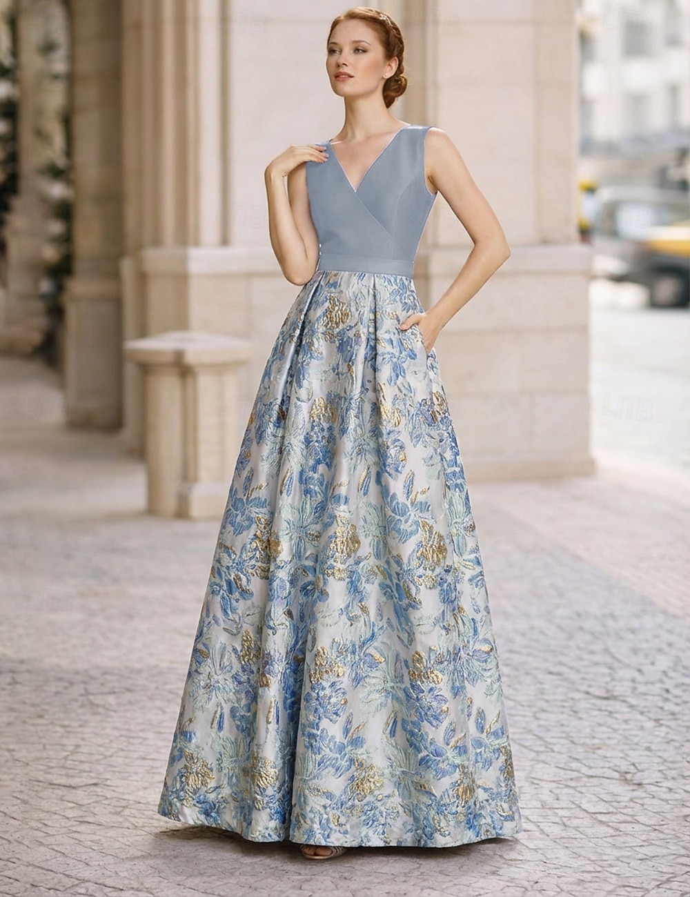 A-Line Floor Length Evening Gown Elegant Sleeveless V Neck Wedding Formal Pocket Satin Jacquard with Pleats 2026 - $136.99 –P6