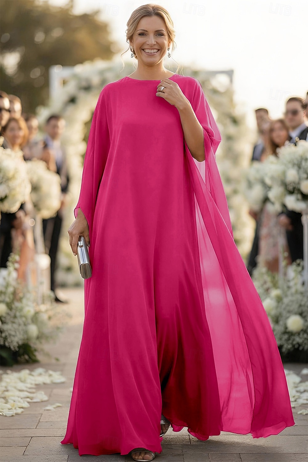 A-Linie Schlauchkleid Bodenlang Kleid für Hochzeitsgäste Abendkleid Brautmutterkleid Langarm U-Boot-Ausschnitt Elegant Formeller Abend Chiffon mit Einfarbig 2026 - $149.99 –P7