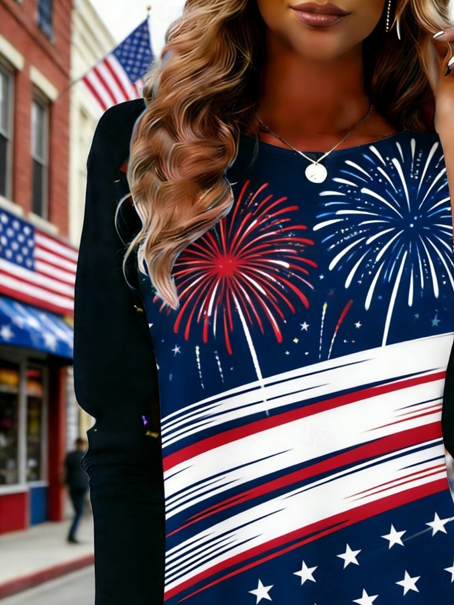 Ημέρα Αμερικανικής Ανεξαρτησίας Γυναικεία Μπλουζάκι Μπλουζάκι μπλουζάκι Στάμπα Γραφική Αμερικάνικη σημαία Μοντέρνα Στυλάτο Κλασσικό Μακρυμάνικο Στρογγυλή Ψηλή Λαιμόκοψη Κανονικά μπλουζάκια 2026 - $19.99 –P2