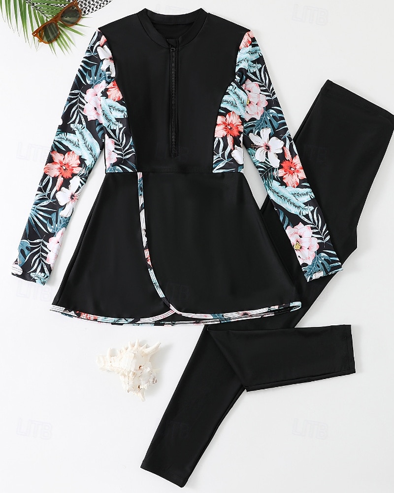 Per donna Standard Top sottomuta Tankini e bikini da surf Costumi da bagno Tropicale Con zip Protezione UV Elastico Manica Lunga Costume da Bagno Surf Immersione Nuoto Estate del 2026 a $28.99 –P6