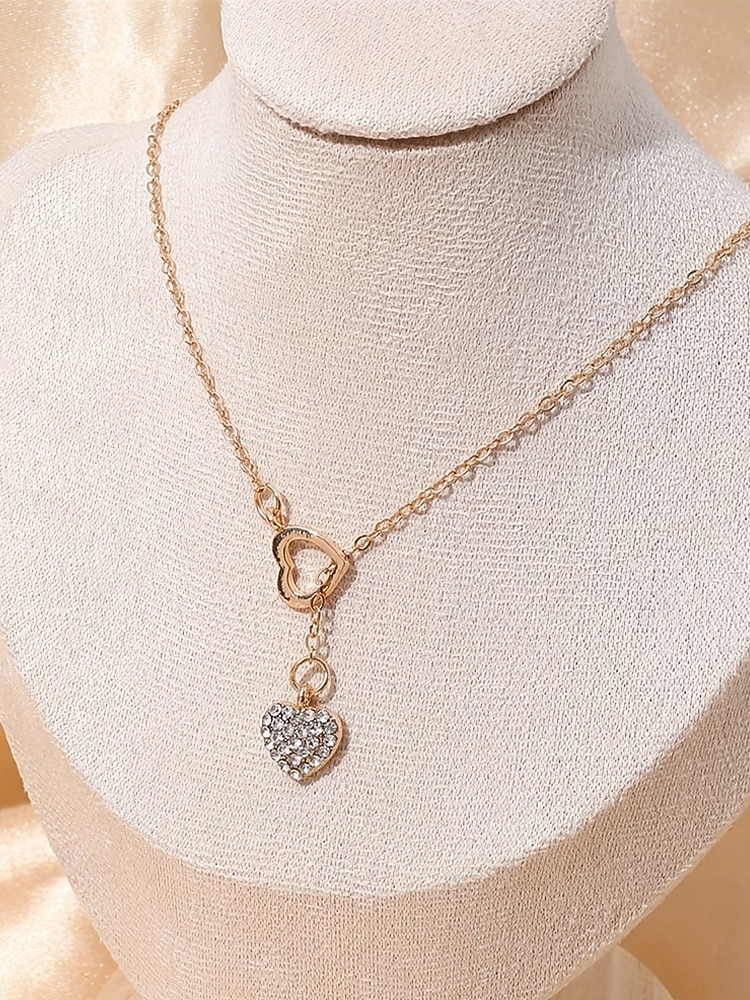 Women's Heart Pendant Necklace, Gold Plated Alloy with Crystal Detailing, Perfect for Valentine's Day Gifts, Weddings & Everyday Wear 2026 - $7.99 –P4