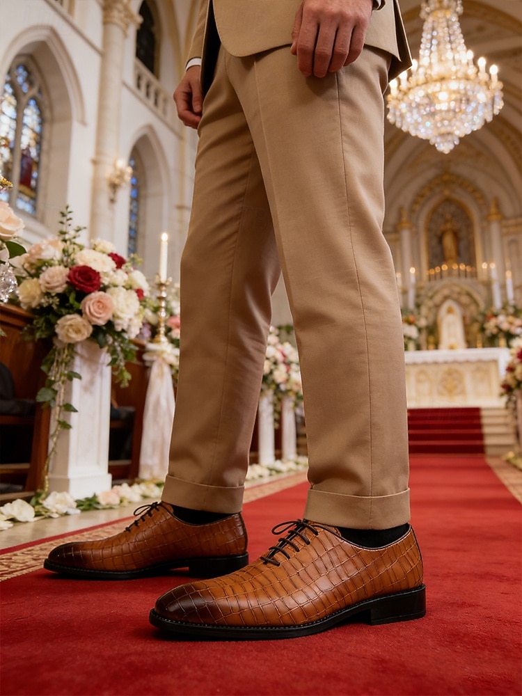 Pantofi Oxford maro pentru bărbați din piele ecologică – stil clasic pentru nunți formale, evenimente de afaceri și ocazii speciale 2026 - $54.99 –P4