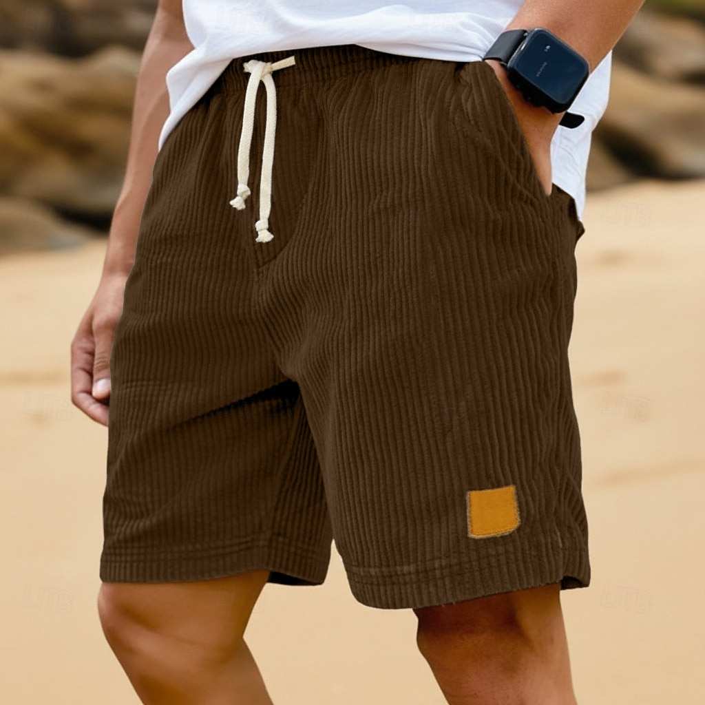 Homens Shorts de verão Shorts de praia Shorts casuais Shorts de veludo cotelê Com Cordão Cintura elástica Côr Sólida Conforto Respirável Comprimento do joelho Diário Ao ar livre Feriado Férias Moda de 2026 por $20.99 –P3