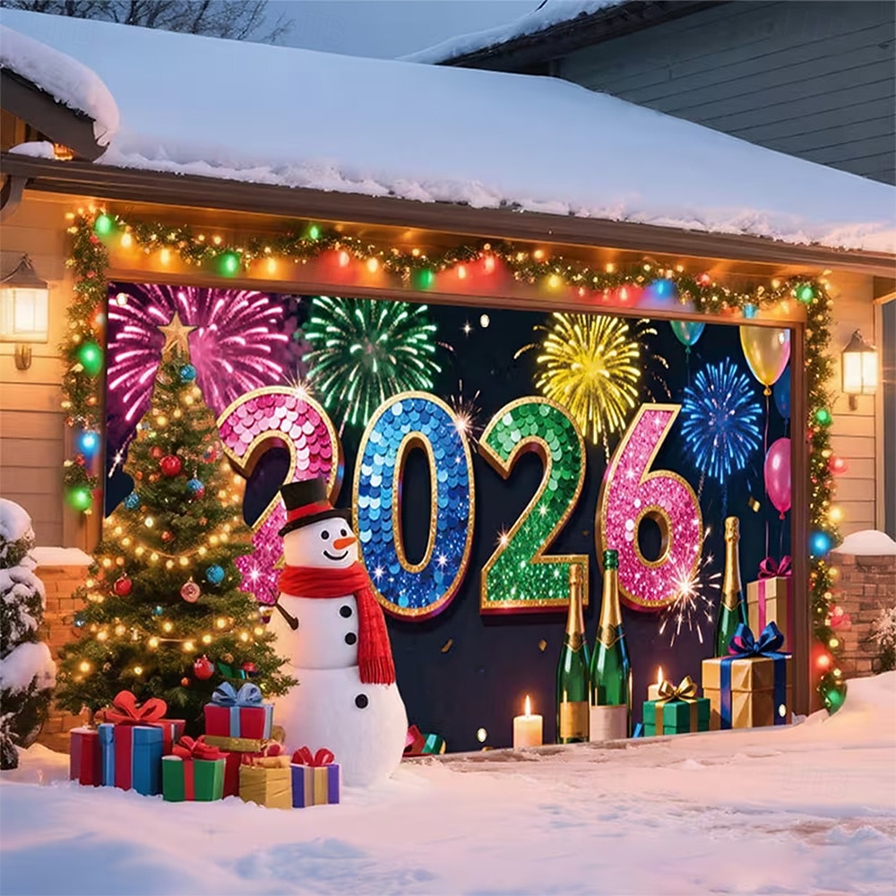 New Year Tapestry Garage Door Cover Large Hanging Backdrop Landscape Rustic Cottagecore 3D Party Outdoor Shooting Backgrounds Front Door Home Decor 2026 - $29.99 –P7