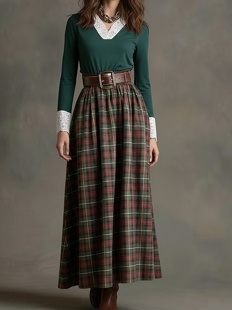 Pentru femei Rochie Maxi Rochii Tip Cămașă Rochie de schimb Epocă Modă Modern Zilnic În aer liber Vacanță Fit regulat Plisat Manșon Lung În V Trifoi Primăvară Toamnă 2026 - $45.99 –P1