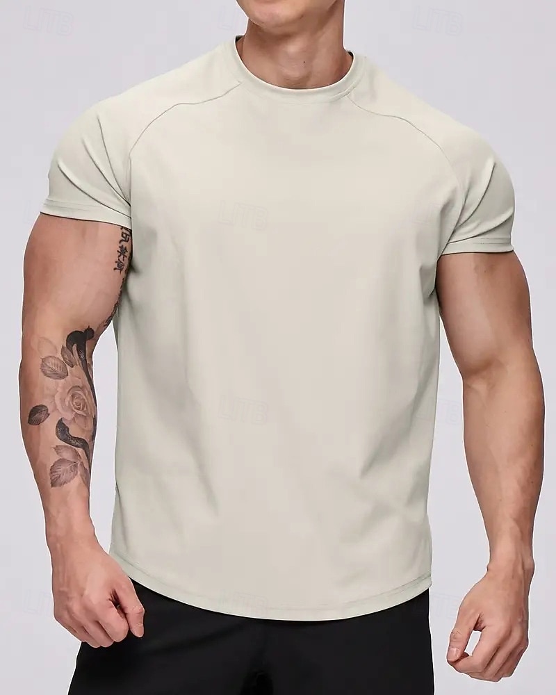 Ανδρικά Μονόχρωμο Tricou de Alergat Μπλούζα συμπίεσης Καλοκαίρι Άνοιξη Φθινόπωρο Κοντομάνικο Γρήγορο Στέγνωμα Συμπίεση Ύγρανση Γυμναστήριο προπόνηση Ενεργή εκπαίδευση Ασκηση Θαλασσί Μαύρο Μπεζ 2026 - $20.99 –P2