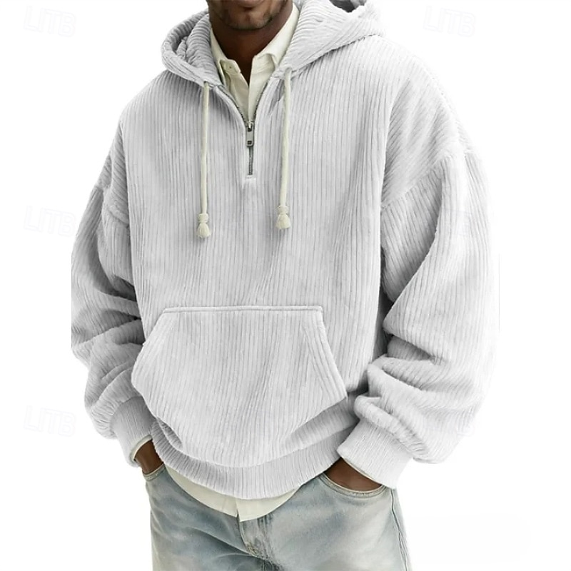 Męskie Bluza z Kapturem Sztruks Bluza z kapturem Bluza z kapturem na zamek błyskawiczny Morelowy Czarny Biały Jasnozielony Rumiany róż Kaptur Równina Kieszeń kangurka Teksturowany Codzienny Sport i 2026 - $34.99 –P3