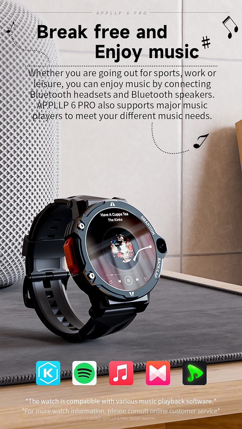 Relógio inteligente Lokmat Appllp 6 Pro de 1,54 polegadas com 4G LTE, pedômetro, lembrete de chamadas, monitor de sono, compatível com Android e iOS, unissex, GPS, chamadas em modo mãos-livres, controle de mídia, IPX-4, 51 mm. de 2026 por $149.99 –P10