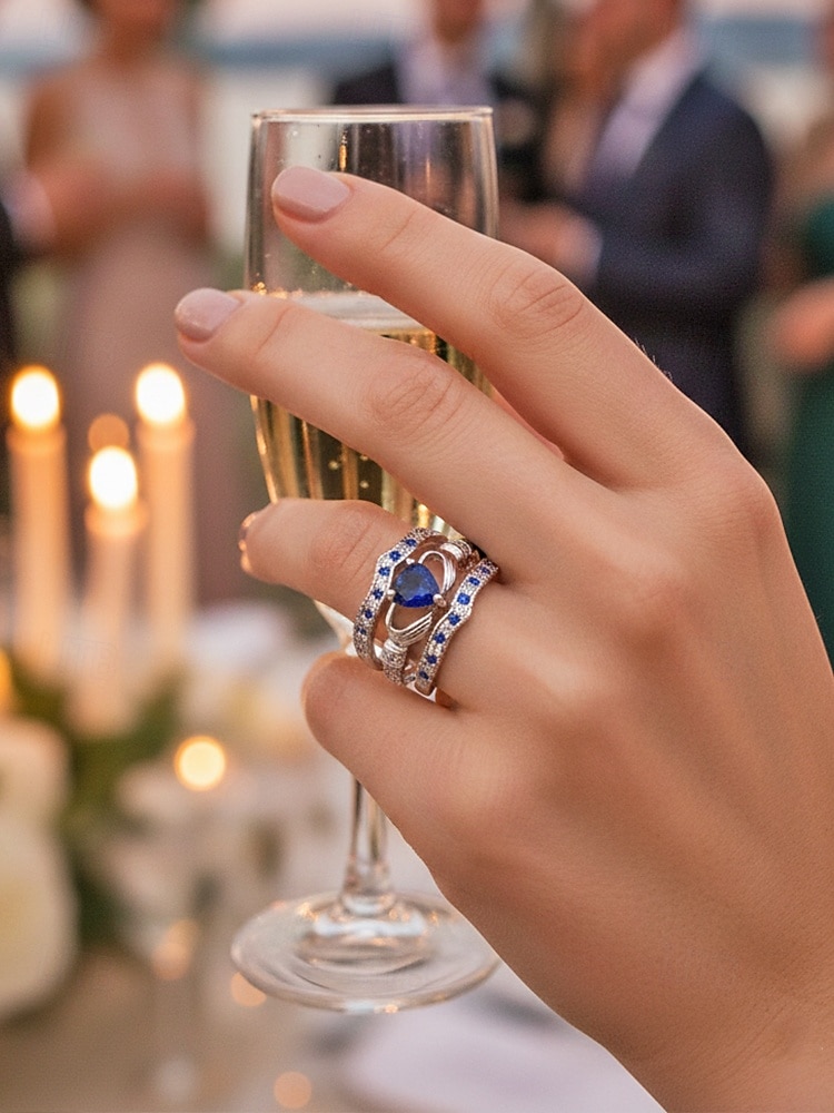 Damesringenset met 3-in-1 hartvormige amethist, gemaakt van legering, verkrijgbaar in meerdere kleuren, elegant ontwerp voor bruiloften, Valentijnsdag en feestjes. 2026 - $11.99 –P2