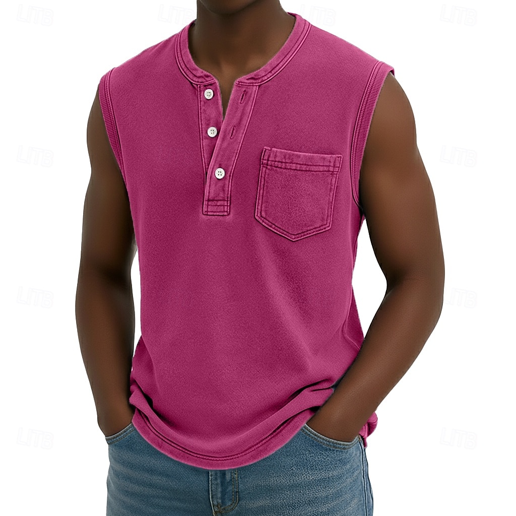 Débardeur pour homme SoftFade™ sans manches chemise sans manches Henley été printemps uni basique poche style vintage teinture en pièce vacances street décontracté quotidien noir haut Tee pour hommes de 2026 ? $23.99 –P8
