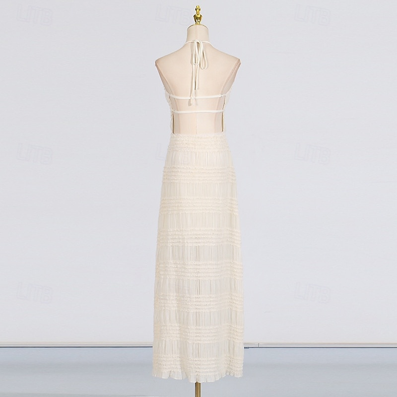 Linea ad A Lunghezza al pavimento Abito Bianco Abiti per invitati a matrimoni Elegante Senza Maniche All'americana Festa in giardino Matrimonio con Arricciato del 2026 a $57.99 –P9