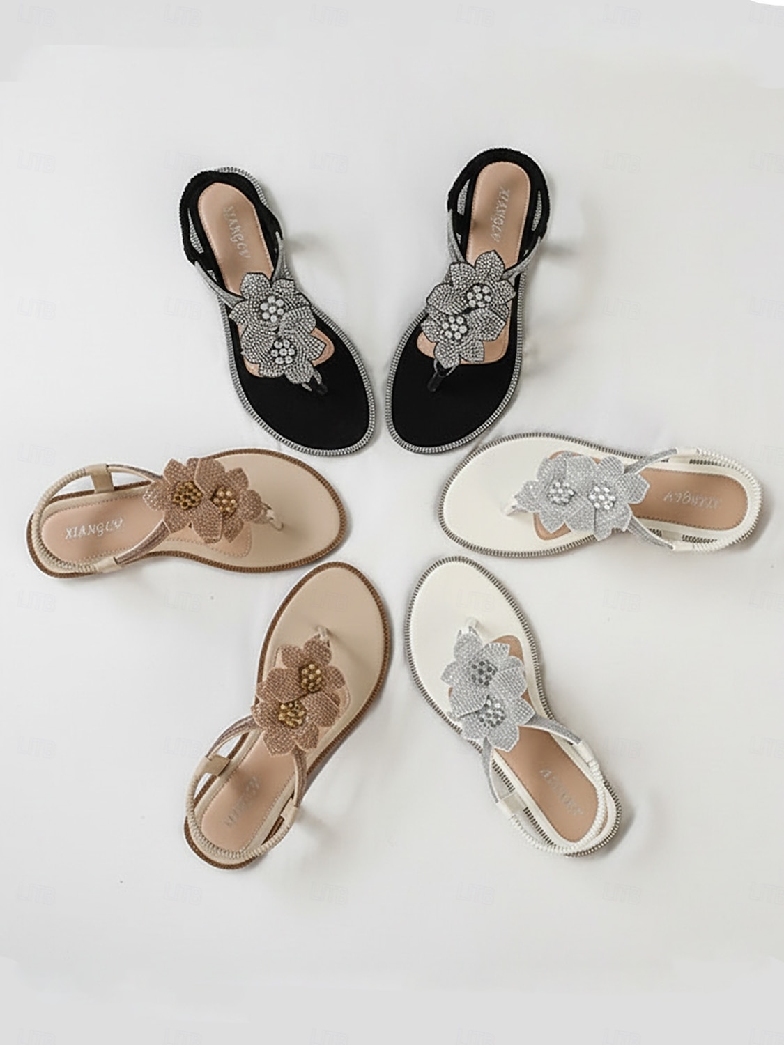 Women's Gold Floral Thong Sandals - Elegant Shimmering Flat Sandals with 3D Flower Detail, Comfortable Strappy Dress Shoes for Resort Evenings, Vacation Dinners & Cruise Wear 2026 - $32.99 –P1
