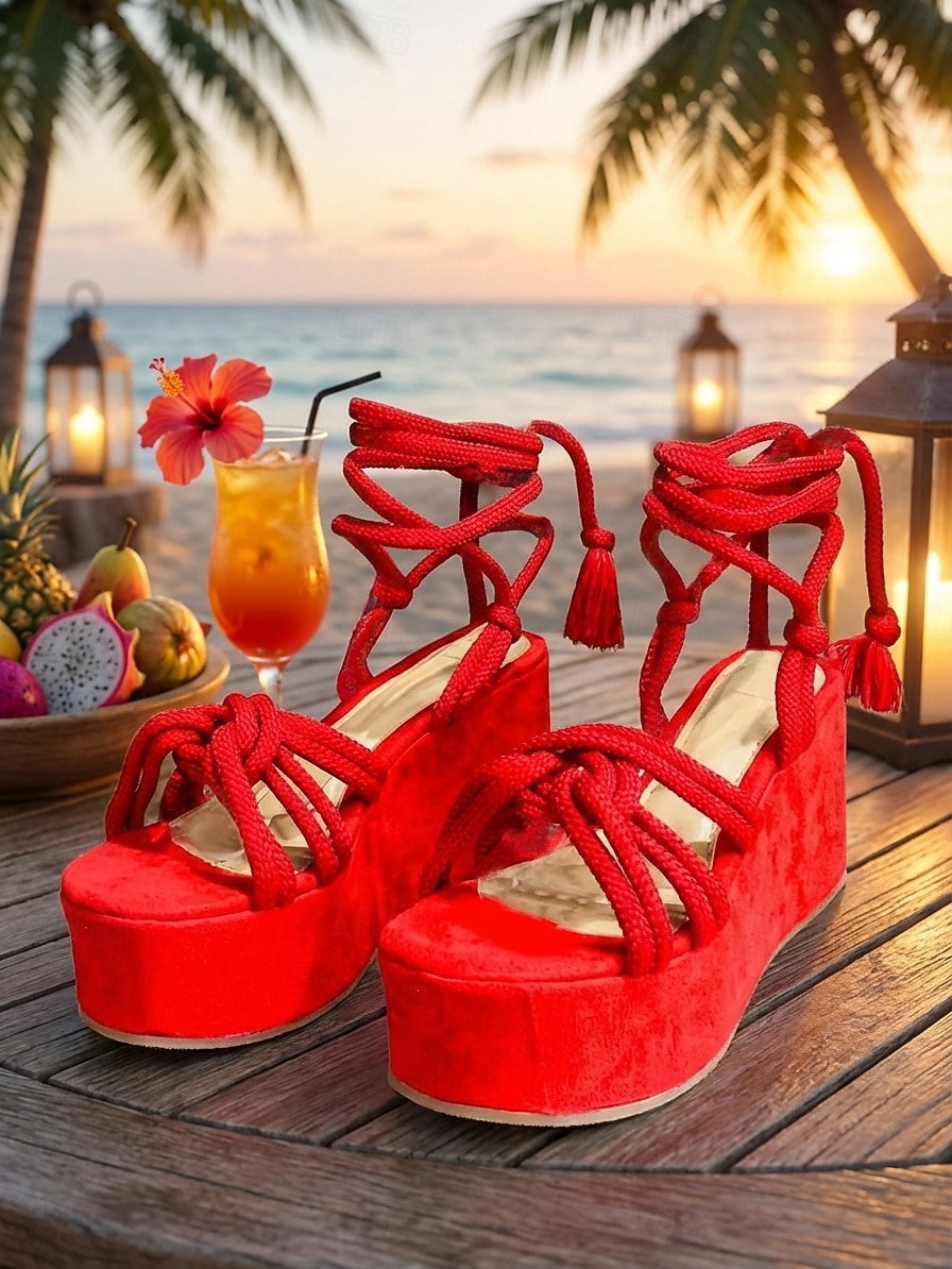 sandales à plateforme à lacets en corde orange pour femmes – talons compensés bohèmes pour la plage d'été et les festivals de 2026 ? $26.99 –P2