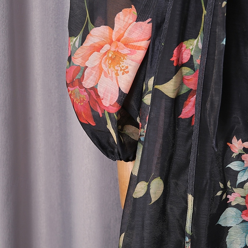 Zweiteilig A-Linie Knöchellänge Kleid für Hochzeitsgäste Kleider für Hochzeitsgäste Elegant Täglich Langarm Hoher Ausschnitt Gartenparty Formell mit Blumenmuster 2026 - $126.99 –P18