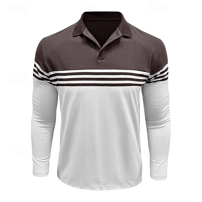 Hombre Polo de algodón Camiseta de golf Casual Negocio Cuello polo acanalado Manga Larga Moda Color sólido A Rayas Botones Primavera Primavera & Otoño Ajuste regular Negro Vino Azul Marino Marrón 2026 - $24.99 –P7