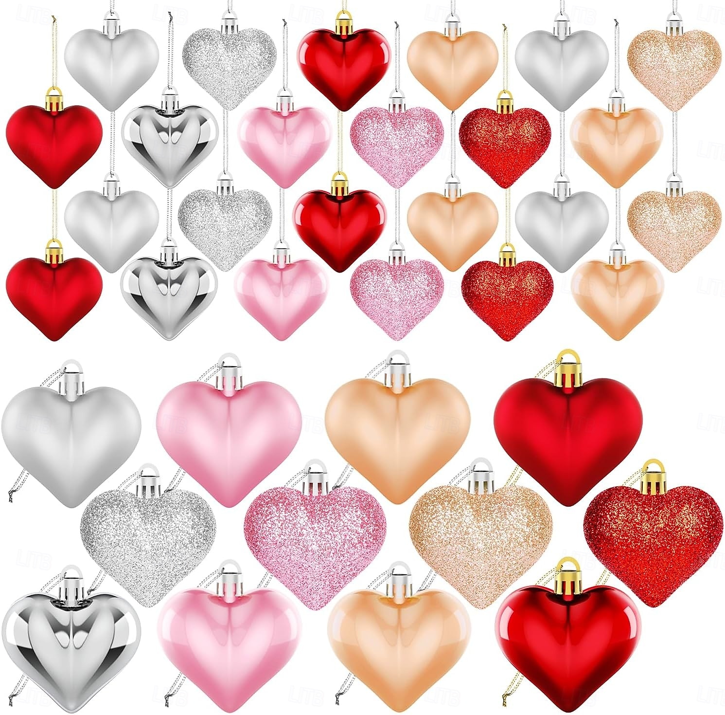 36PCS Valentine's Day Decorations Heart Ornaments, 3 Styles 2 Sizes Multi-Color Heart Shaped Baubles for Valentine Tree Decor, Wedding, Anniversary, Christmas & Party 2026 - $15.99 –P1