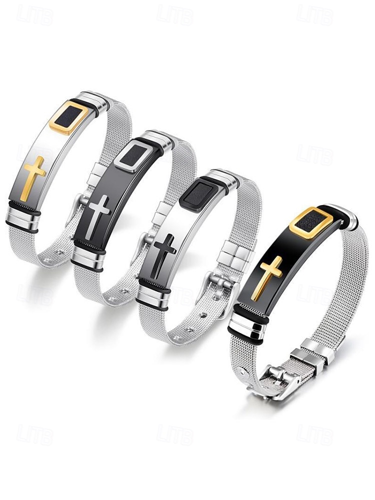 Miesten ruostumattomasta teräksestä valmistettu ristirannekoru – useita värivaihtoehtoja, kestävä ja tyylikäs, täydellinen rentoon ja arkeen 2026 - $11.99 –P10