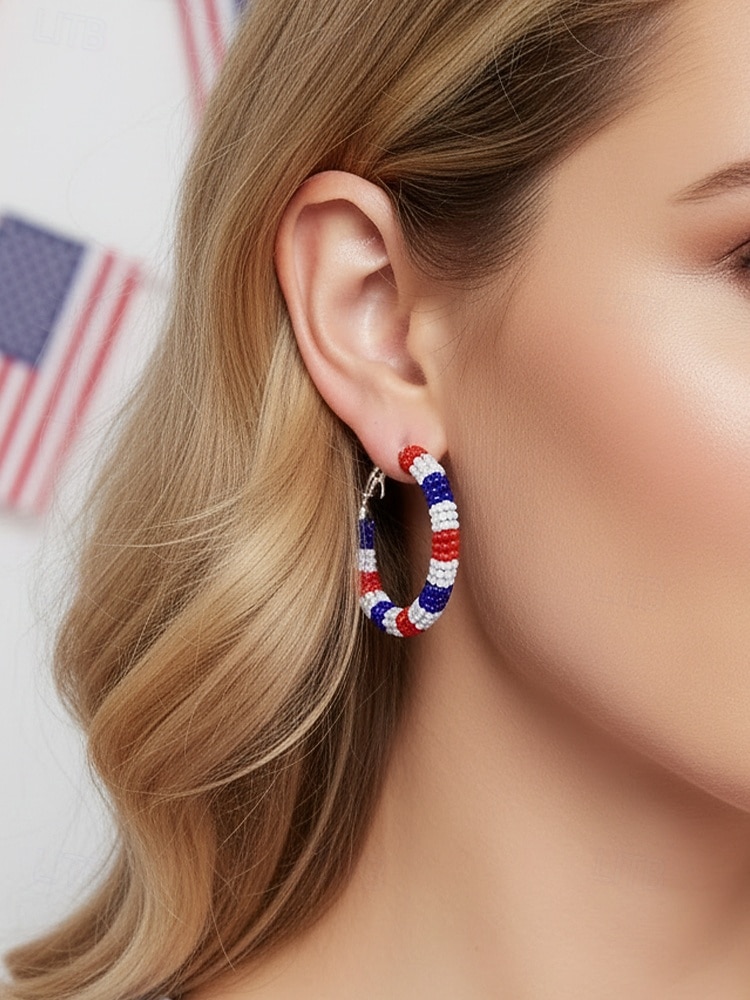 Stany Zjednoczone 250-lecie Narodzin - Tematyczne kolczyki akrylowe dla kobiet - Różne wzory czerwony biały i niebieski idealne na Dzień Niepodległości i obchody USA 2026 - $14.99 –P4