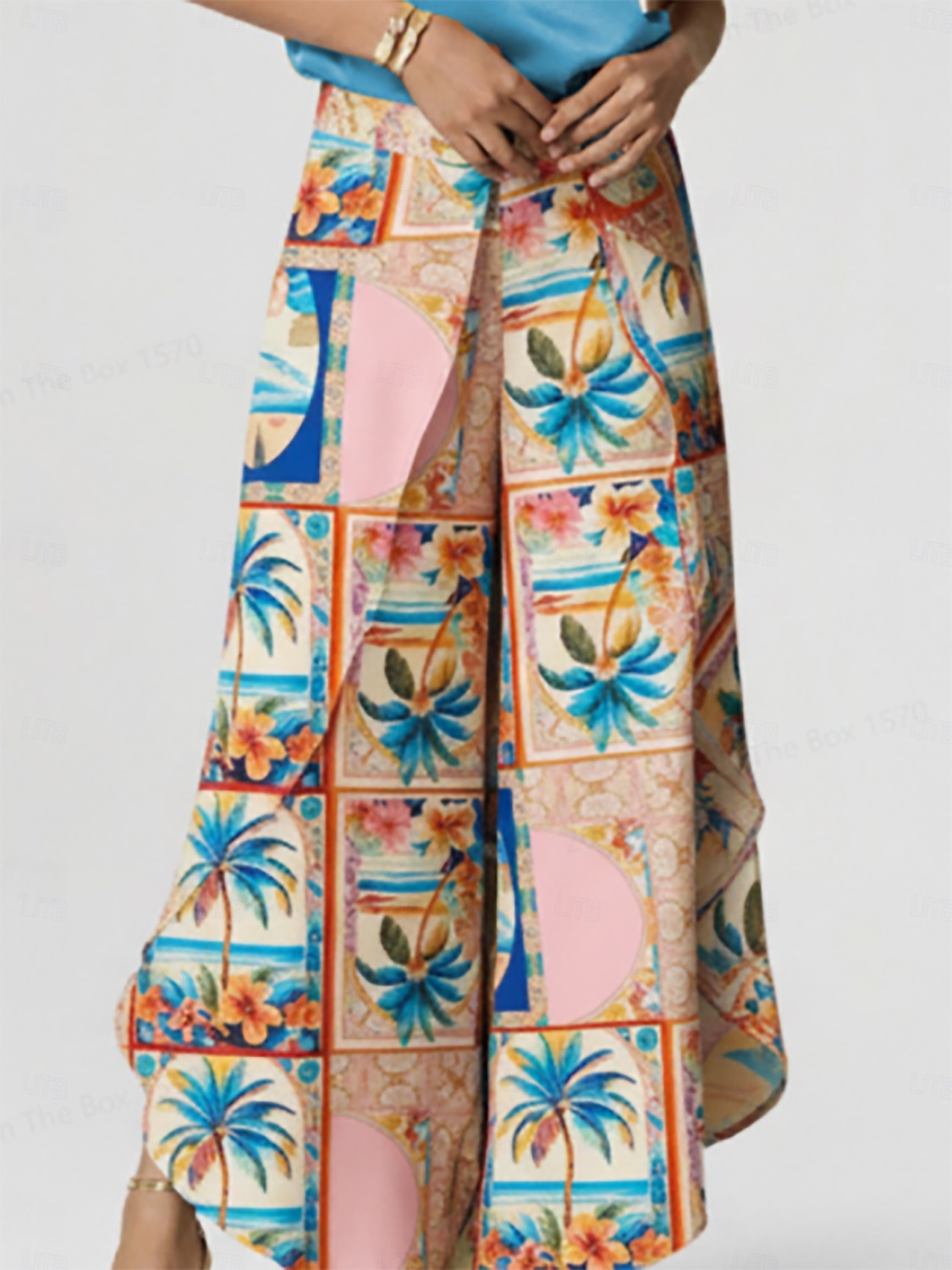 2026年 夏の逃避行 カーブドヘム クロスオーバー サテン ワイドレッグパンツ  コレクション – $79.99 –P1