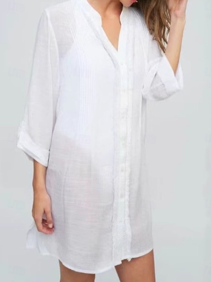 Mulheres Minivestido Vestido branco vestido de praia Cobertura Elegante Moda Clássico Diário Escritório Praia Ajuste Largo Tecido Manga 3/4 Gola Redonda Branco Verão Primavera de 2026 por $32.99 –P3