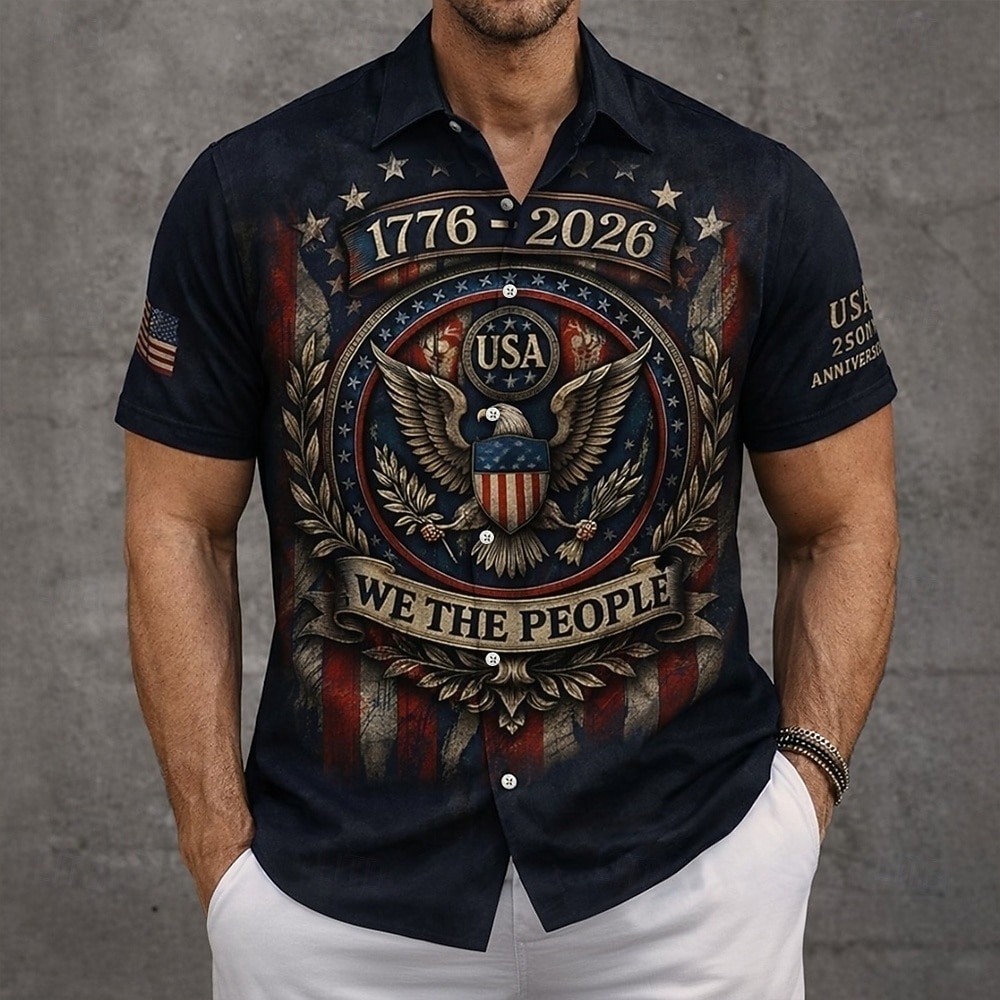 Hombre 4 de julio, 250 aniversario de Estados Unidos Águila Nosotros la gente Camisa Abotonar la camisa Manga Corta Patriótico Exterior Festivos Verano Primavera Cuello Vuelto Impresión 3D camisas 2026 - $25.99 –P1
