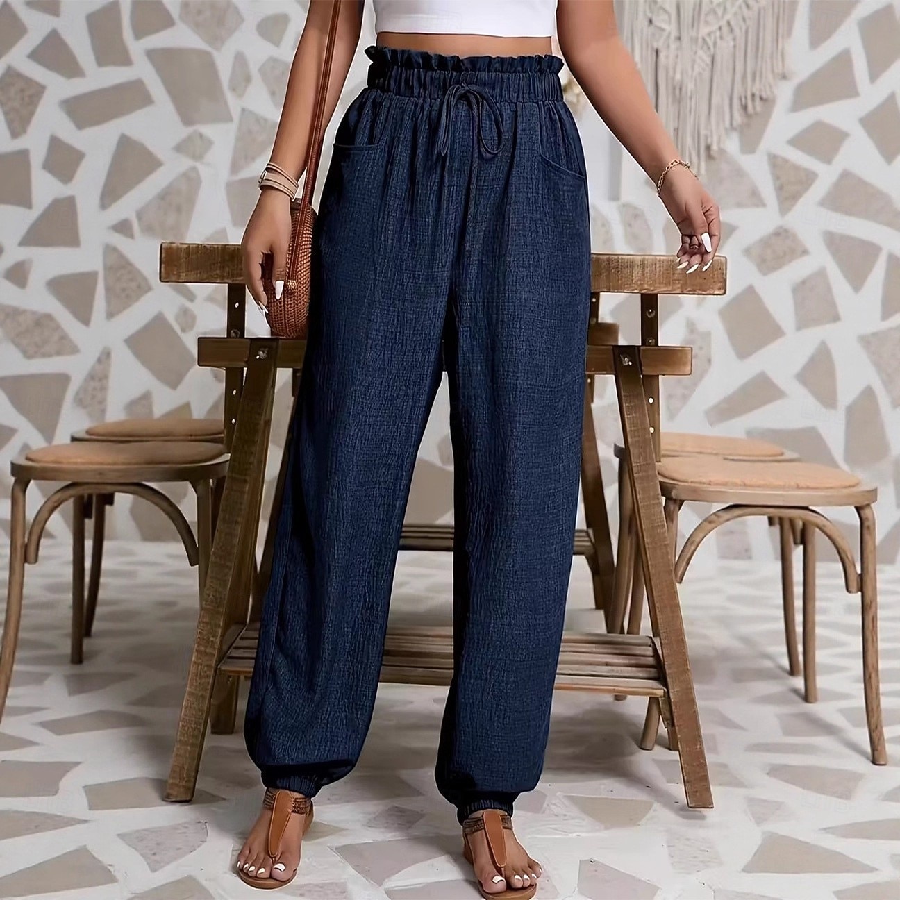 Per donna Joggers Pantaloni Pantaloni casual Vacanza Moda Casual Lunghezza intera Vita Alta Semplice Coulisse Tasca Elastico in vita Comodità Leggero Morbido Inelastico All'aperto Streetwear Ferie del 2026 a $29.99 –P1