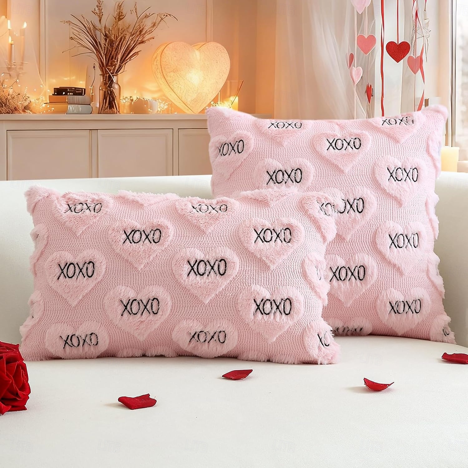 Valentines Pillow Covers 18x18 Set of 2 Decorative Love Heart XOXO Valentine's Day Throw Pillow Cases Soft Plush Faux Fur Couch Cushion Case for Holiday Sofa Bed Room Home Decor-Pink XOXO 2026 - $15.99 –P7