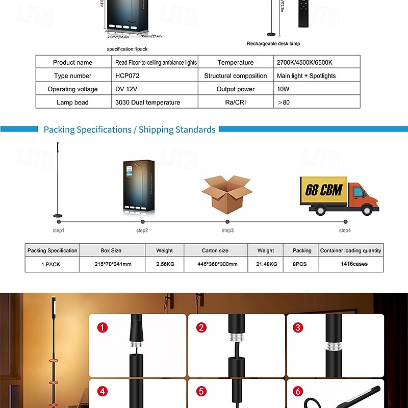 LED-leeslamp voor naast de bank, oogvriendelijke staande lamp met traploze dimfunctie, warm wit licht, afstandsbediening, moderne nachtlamp voor slaapkamer, woonkamer, kantoor of studeerkamer. 2026 - $61.99 –P2