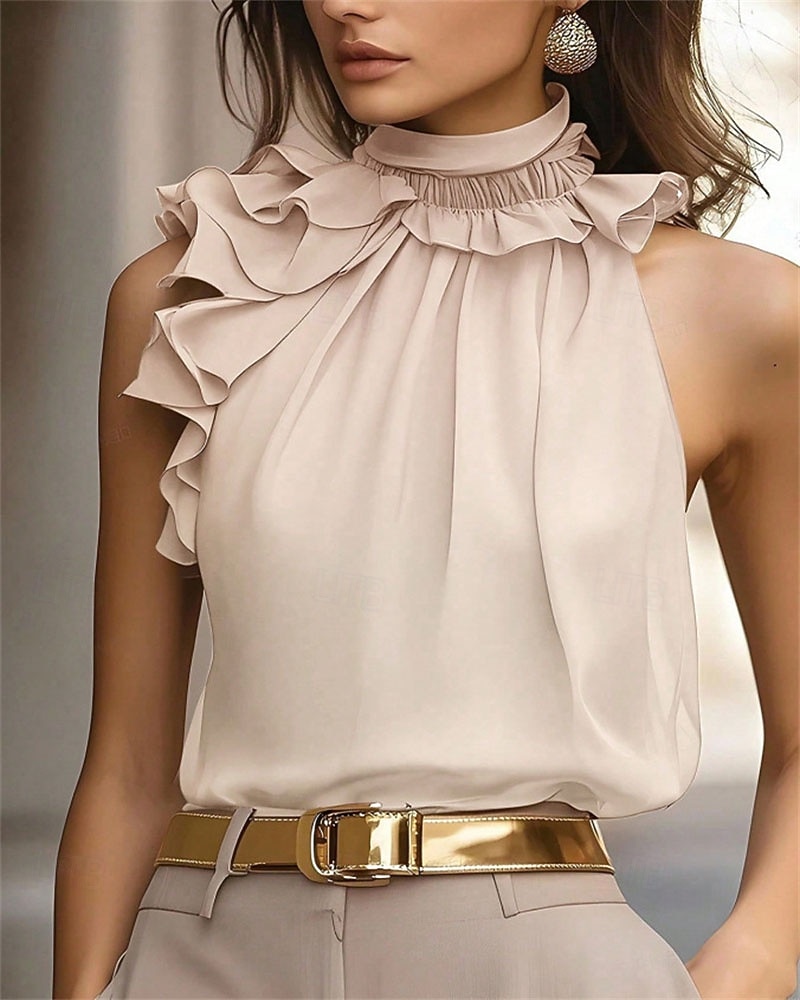 Per donna Top estivi Blusa Top Eleganti Arricciato Volant Patchwork Tinta unica Semplice Elegante Vintage Carino Senza Maniche All'americana Top Regolari Quotidiano Lavoro Ferie Nero Rosso Marrone del 2026 a $28.99 –P7