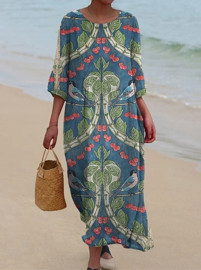 Γυναικείο Μακρύ Φόρεμα Λινάρι Τόσο Αναπνεύσιμη Ελαφριά Σαλοπέτα Άμεσου Στυλ Καλοκαιρινό Φόρεμα Διακοπών Καθημερινό Μποχό Παραλία Διακοπές 3/4 Μανίκι Λαιμός Φαρέτρα 2026 - $41.99 –P8