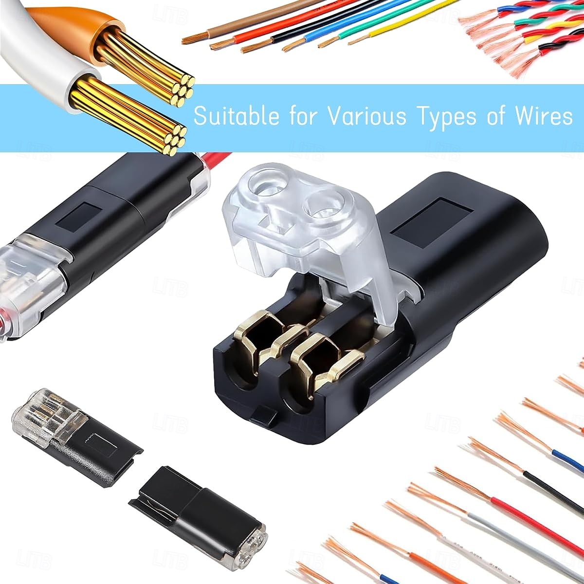 50-Pack 2-Pin Double-Wire Quick Connectors With Locking Buckle – Solderless & Strip-Free, 22-18 AWG, For LED Strip Lights, Automotive & DIY Electrical Projects