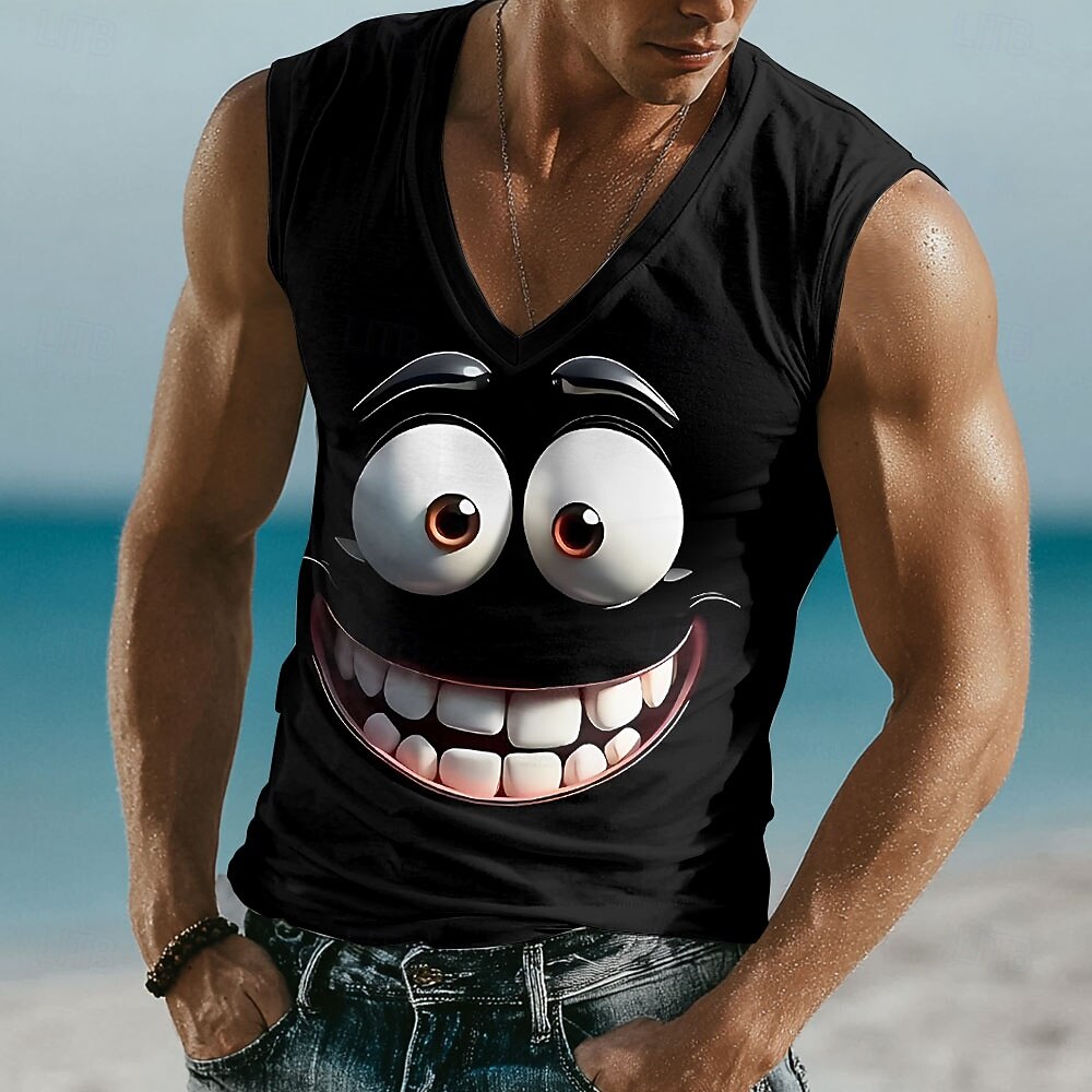 Per uomo 3D Emote divertenti Maglietta Senza Maniche maglietta Stampa 3D Scollo a V Camicia Tropicale All'aperto Vacanza Camicia hawaiana Nero 1 Nero 3 Nero 2 Estate Primavera Abbigliamento S M L XL del 2026 a $17.99 –P1
