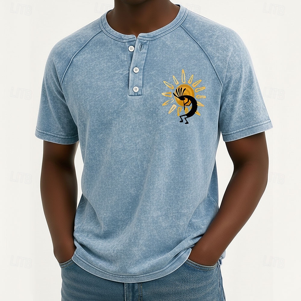 SoftFade™ Men's Vintage Washed Tee Henley Top Washed Shirt Short Sleeve Vintage Designer Daily Outdoor Summer Spring Light Blue Purple Gray Henley Henley T-Shirt 2026 - $25.99 –P1