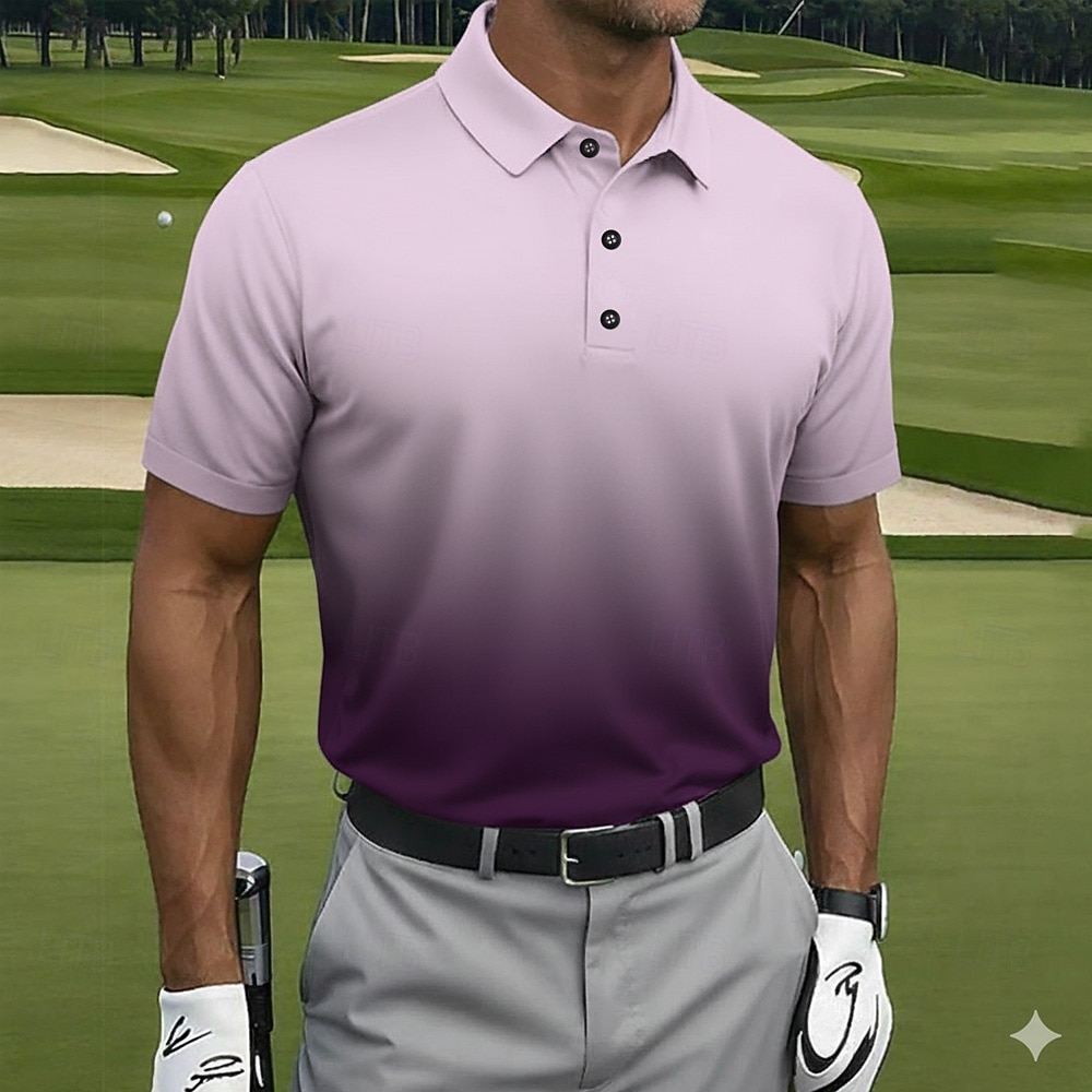 Per uomo Sfumatura Golf Polo Sportivi Manica Corta Magliette polo Camicie con Colletto Casual Athleisure Bottoni Primavera & Estate Viola Verde Grigio del 2026 a $10.99 –P3