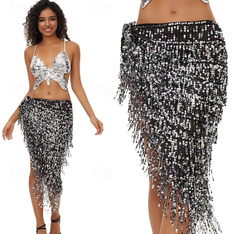 קרנבל 2026 ריו קרנבל בגדי ריקוד סמבה עם נצנצים נוצצים, חצאית מיני עם גדילים, תחפושת הופעה לפסטיבל ברזיל 2026 - $19.99 –P1