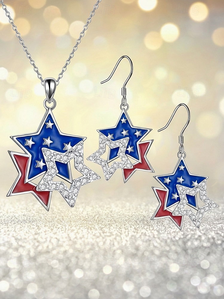 ציון הדרך של 250 שנה של ארצות הברית - סט תכשיטים לאומיים לנשים כולל שעון עם עגילים בעיצוב גבישי אדום-לבן-כחול מצעד וחגיגות 2026 - $9.99 –P5