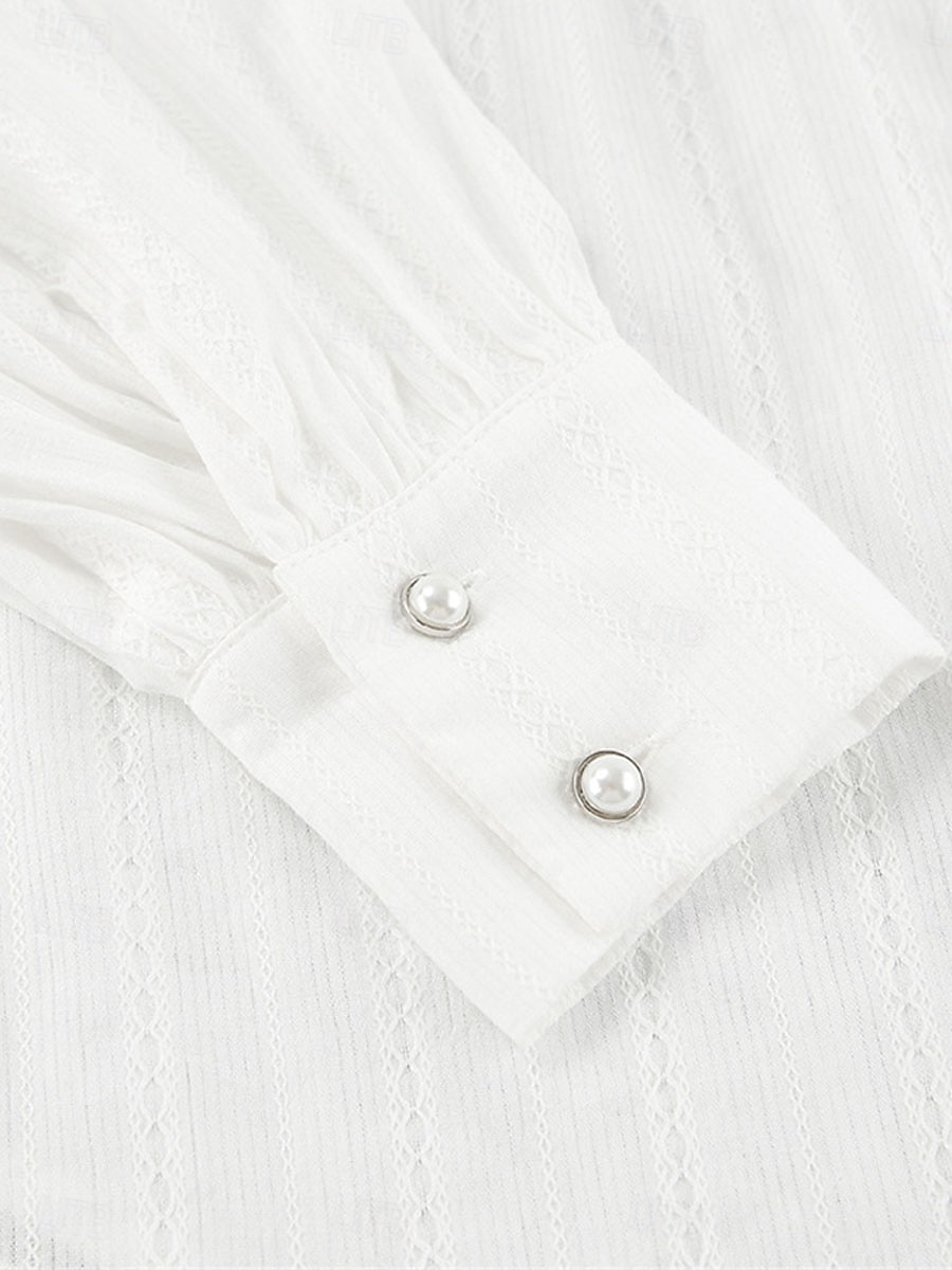 Damen Hemd Sommeroberteile Bluse Kunstbaumwollleinen Gerafft Patchwork Knöpfe Einfach Elegant Damen Klassisch Langarm Puffärmel Hoher Ausschnitt Normale Oberteile Täglich Arbeit Ferien Weiß Sommer 2026 - $48.99 –P6