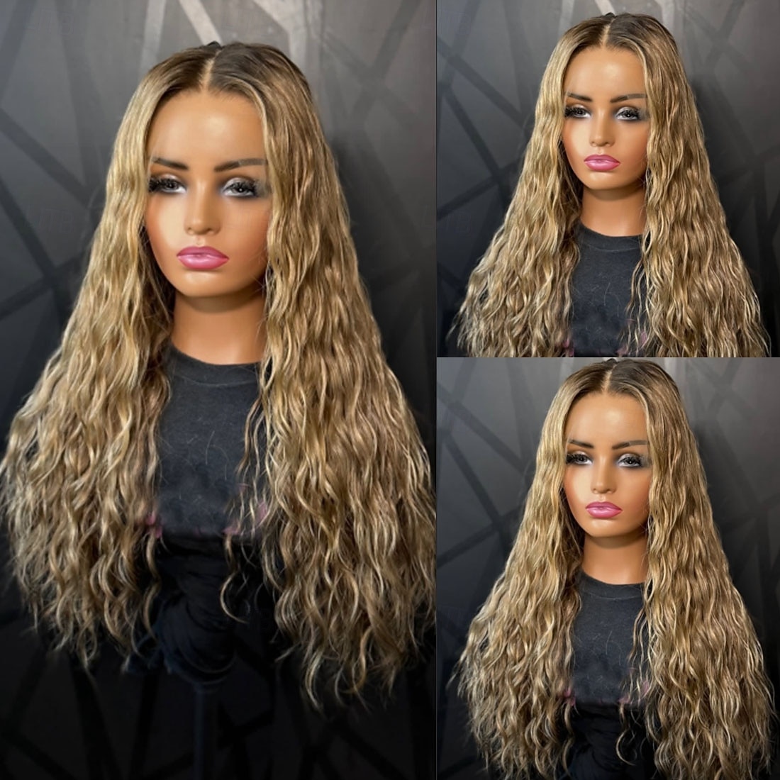 Human Hair 5x5 Closure 13x4 Lace Front Wig Middle Part Brazilian Hair Curly Water Wave Blonde Multi-color Wig 150% 180% Density with Baby Hair Ombre Hair Natural Hairline 100% Virgin Glueless For 2026 - $388.59 –P3