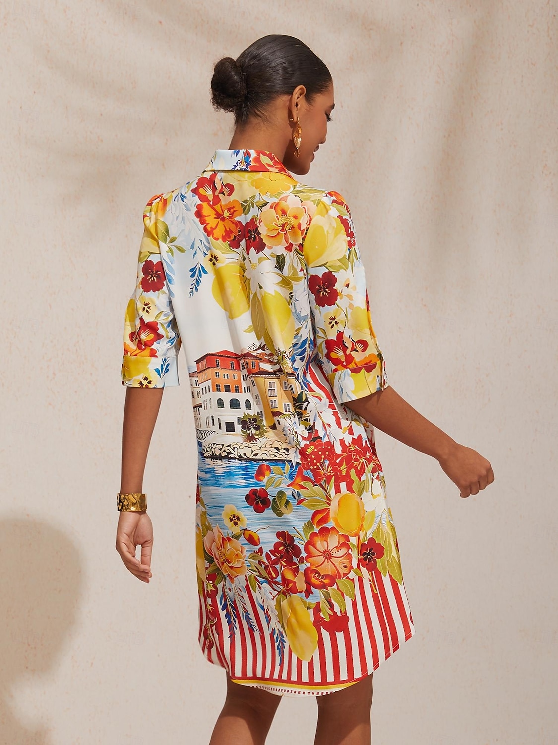 Платье-рубашка прямого кроя из атласа с цветочным принтом для отдыха 2026 - $86.99 –P3