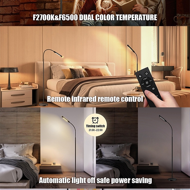 LED-leeslamp voor naast de bank, oogvriendelijke staande lamp met traploze dimfunctie, warm wit licht, afstandsbediening, moderne nachtlamp voor slaapkamer, woonkamer, kantoor of studeerkamer. 2026 - $61.99 –P6