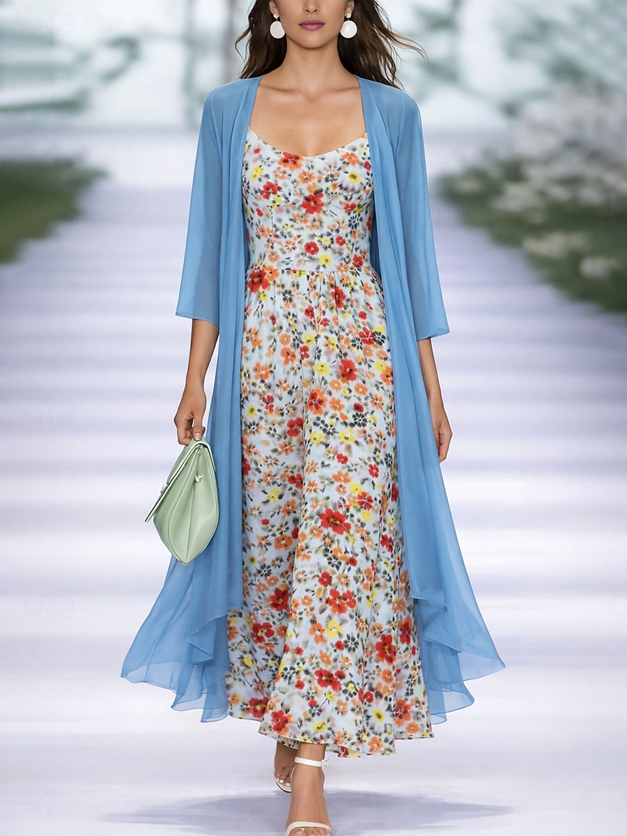 Damen Midikleid A Linie Kleid Urlaub Lässig Boho Party Normale Passform Ombre Blumen Grafik Dreiviertelarm V Ausschnitt Blau Orange Sommer Frühling Herbst 2026 - $57.99 –P2